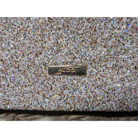 Aldo Cream & Gold Glitter Sparkly Handbag Purse With Lock And Key - Picture 6 of 12